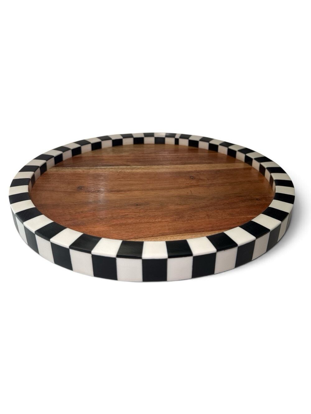 Lazy Sussan Courtly Checkered Black White Tile Wooden Tray 12”